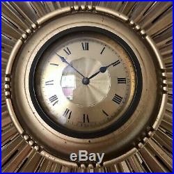 Art Deco Sunburst Wall Clock, Gilted Wood, Made In France Number 54647 Working