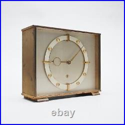 Art Deco Table Clock Brass Solid TN Frankfurt Battery Betr. 50er Years V. Min