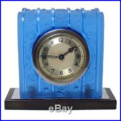 Art Deco Table Clock with Frosted Blue Glass, Bakelite and Chrome 1920's