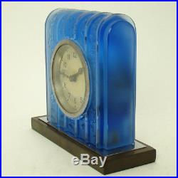 Art Deco Table Clock with Frosted Blue Glass, Bakelite and Chrome 1920's