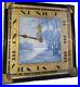 Art Deco Table Desk Clock 8 days winding Wood & Stream Scene 2 1/2 X 2 3/4 Runs