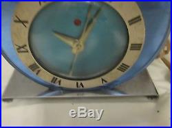 Art Deco Telechron Blue Glass Mirror On Chrome Clock J. M. Bars Des