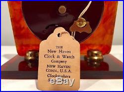 Art Deco Tortoise Shell Lark Alarm New Haven Clock & Watch Co In Original Box