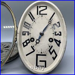 Art Deco clock 6.25x4.2 Oval Oblong Stretch Numeral Number 2lb 5oz, Enamel Wind