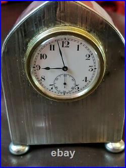 Art Deco hallmarked Sterling Silver Fronted travel table Clock 1921/36 Working