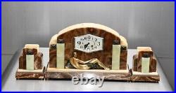 Art Deco luxury table clock three-piece set, beautifully colored marble