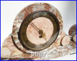 Art Deco marble mantel clock with matching garnitures