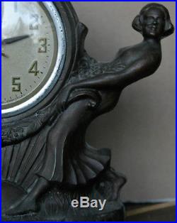 Art Deco period double semi nude nymph lady clock, probably by Frankart