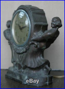 Art Deco period double semi nude nymph lady clock, probably by Frankart