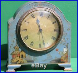Art-deco 8 Day French Lacquer Chinoiserie Mantle Clock Circa 1930
