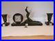 Art deco French Clock set lady spelter onyx marble base with vases working
