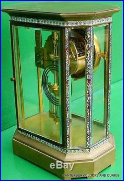 Art-deco French Japy Freres Cloisonne Eight Glass Crystal Regulator Mantle Clock