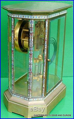 Art-deco French Japy Freres Cloisonne Eight Glass Crystal Regulator Mantle Clock
