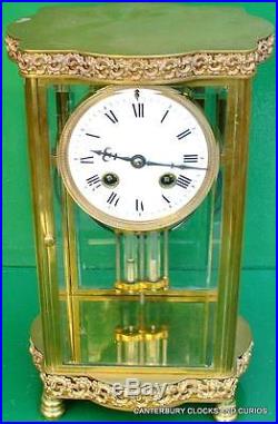 Art-deco Ornate Bow Front French 8 Day Crystal Regulator Four Glass Mantle Clock