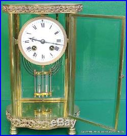 Art-deco Ornate Bow Front French 8 Day Crystal Regulator Four Glass Mantle Clock