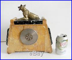 Art deco marble shelf clock with German Shepherd dog figurine FREE SHIPPING