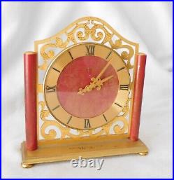 Arthur Imhof Pierced Gold Gilt & Faux Red Marble Enamel Column Desk Clock