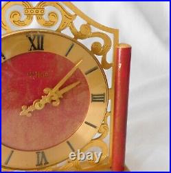 Arthur Imhof Pierced Gold Gilt & Faux Red Marble Enamel Column Desk Clock
