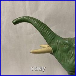 As is, VTG ART DECO GREEN PAINTED SPELTER LADY RIDING TRUNK UP ELEPHANT CLOCK