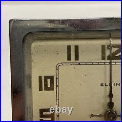 As is, overwound, VINTAGE ART DECO CHROME ELGIN 8-DAY EASEL BACK CLOCK