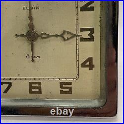 As is, overwound, VINTAGE ART DECO CHROME ELGIN 8-DAY EASEL BACK CLOCK