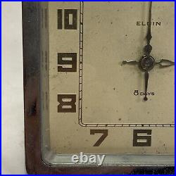 As is, overwound, VINTAGE ART DECO CHROME ELGIN 8-DAY EASEL BACK CLOCK