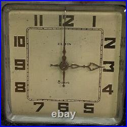 As is, overwound, VINTAGE ART DECO CHROME ELGIN 8-DAY EASEL BACK CLOCK