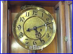 BEAUTIFUL Old Antique WALL HANGING DOUBLE WEIGHT CLOCK ART DECO Wooden Case