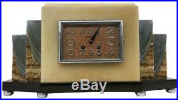 BIG Antique LA GERBE D'OR 1930's French Art Deco Marble Stone Mantle Clock RUNS