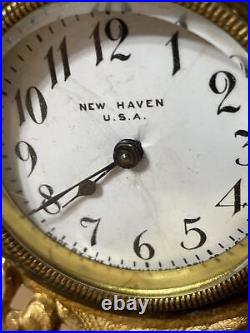 Beautiful Antique New Haven Novelty Desk Clock Mother Child Cherubs Art Deco