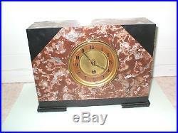 Beautiful Art deco Red &Black Marble Case Winding Movement Mantle Clock 11L