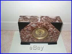 Beautiful Art deco Red &Black Marble Case Winding Movement Mantle Clock 11L