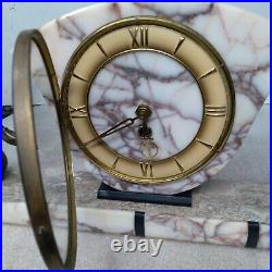 Beautiful French Style Art Deco Marble Clock 1930's Working withBronze Swans Key