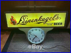 Beautiful Leinenkugels Beer Reverse on Glass Clock Lighted Sign Motion Art Deco