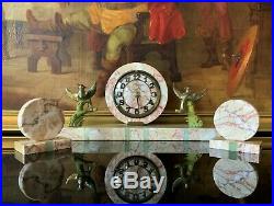 Beautiful Marble & Brass 20thc Antique Art-Deco 3 Piece Garniture Mantle Clock