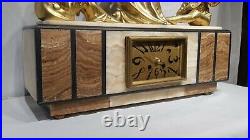 Beautiful Rare Art Deco Marble and Gilt metal Figural mantle Clock Case