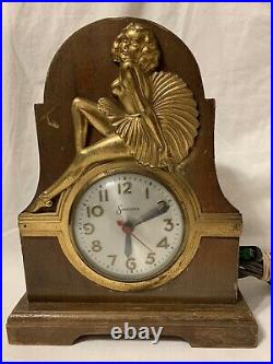 Beautiful Vintage Art Deco Sessions Ballerina Electric Mantle Clock Brass Accent