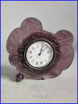 Bensabott Chicago Sterling 8 Day Clock Art Deco Chinese Carved Amethyst As IS