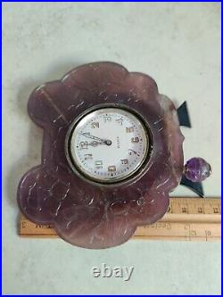 Bensabott Chicago Sterling 8 Day Clock Art Deco Chinese Carved Amethyst As IS