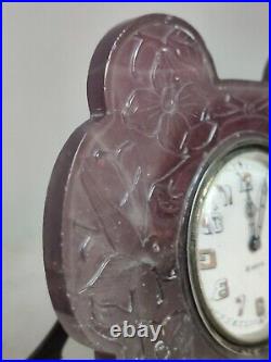 Bensabott Chicago Sterling 8 Day Clock Art Deco Chinese Carved Amethyst As IS