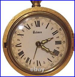 Bulova Japan Brass Pendant Alarm Clock Art Deco Floral Ormolu Hand Winding