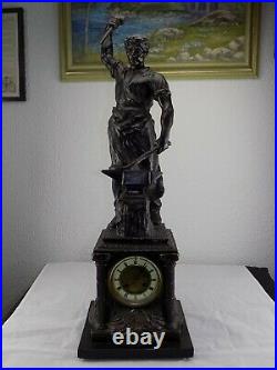 C. 1935 Antique figural clock Blacksmith forging SCAPH Societe Clusienne Cluses