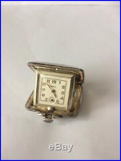 C. 1937 Solid Silver Hallmarked SWISS Miniature Travel Clock Art Deco Working