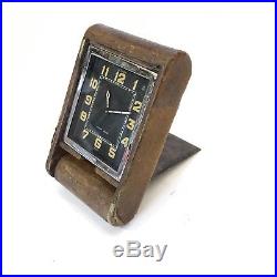 C1920 Art Deco Jaeger Le Coultre Swiss 8 Day Travel Clock Working Leather
