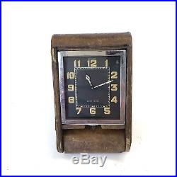 C1920 Art Deco Jaeger Le Coultre Swiss 8 Day Travel Clock Working Leather