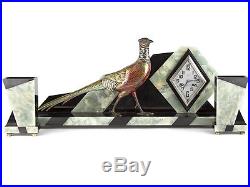 C1930 French Art Deco Clock Garniture Set Pheasant on Onyx Bas