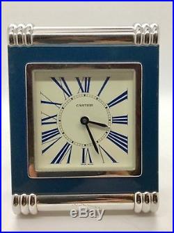 CARTIER Lapis Blue Pendulette Desk Mantle Travel Alarm Tank Clock Art Deco