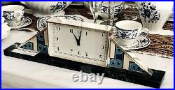 CARTIER by Jaeger-LeCoultre MANTLE CLOCK. 935 Sterling Enameled MARBLE Base 1928