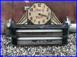 COOL ORIGINAL Vintage NEON PRODUCTS Clock TIME TO BUY Art Deco To Restore OLD