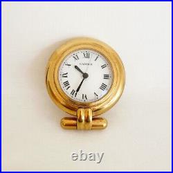 Cartier 24k gold sapphire travel clock with alarm desk pendulette colisée quartz